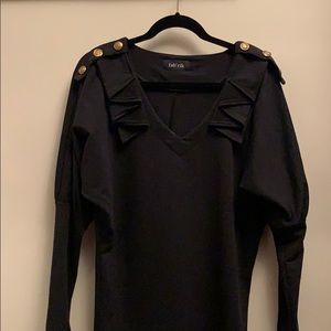 Black long sleeve dress with gold buttons